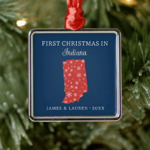 Couple First Christmas In Indiana USA State Metal Tree Decoration
