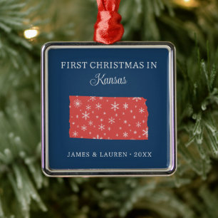 Couple First Christmas In Kansas USA State Metal Tree Decoration