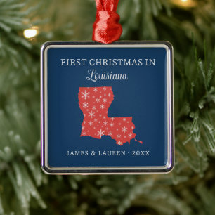 Couple First Christmas In Louisiana USA State Metal Tree Decoration