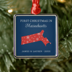 Couple First Christmas In Massachusetts USA State Metal Tree Decoration