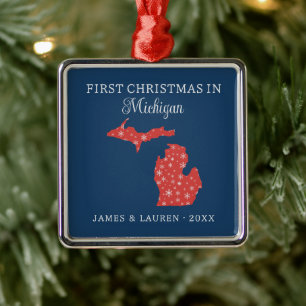 Couple First Christmas In Michigan USA State Metal Tree Decoration