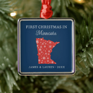 Couple First Christmas In Minnesota USA State Metal Tree Decoration