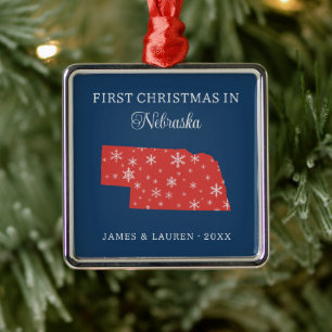 Couple First Christmas In Nebraska USA State Metal Tree Decoration
