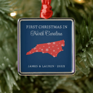 Couple First Christmas In North Carolina USA State Metal Tree Decoration