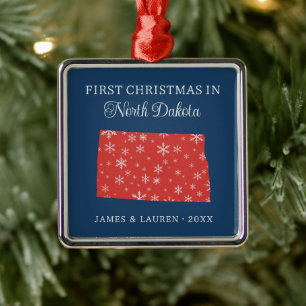 Couple First Christmas In North Dakota USA State Metal Tree Decoration