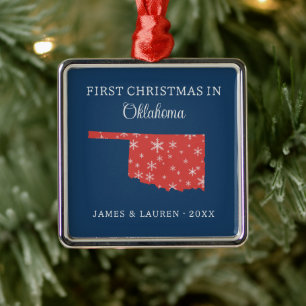 Couple First Christmas In Oklahoma USA State Metal Tree Decoration