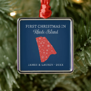 Couple First Christmas In Rhode Island USA State Metal Tree Decoration