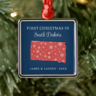 Couple First Christmas In South Dakota USA State Metal Tree Decoration