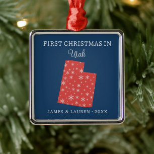 Couple First Christmas In Utah USA State Metal Tree Decoration