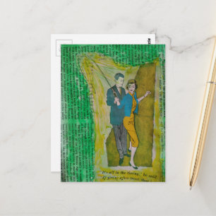 Couple Fishing from 1930s era collage Postcard