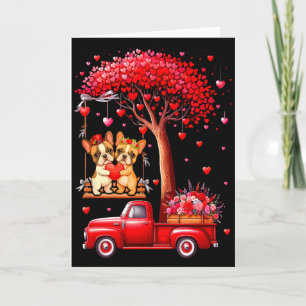 Couple French Bulldogs Valentine Hearts Tree Picku Card