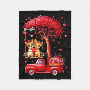 Couple French Bulldogs Valentine Hearts Tree Picku Fleece Blanket