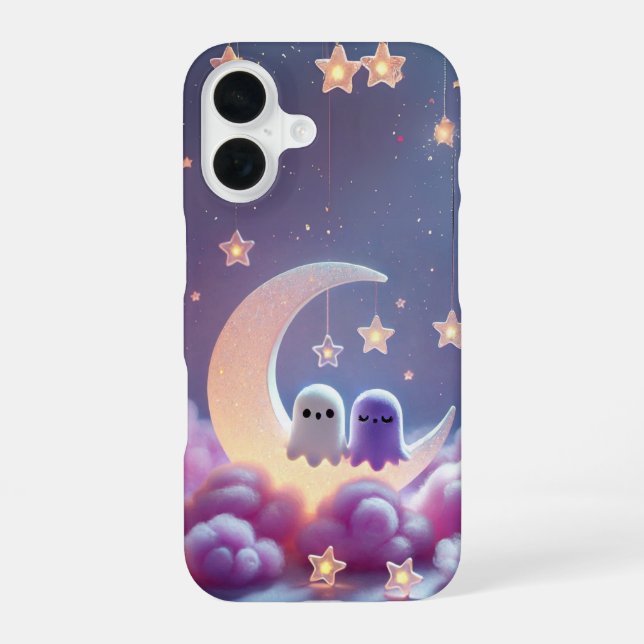 Couple Ghost on Moon Design iPhone 16 Case (Back)