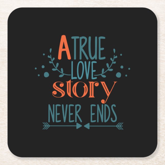 Couple Gift A True Love Story Square Paper Coaster (Front)