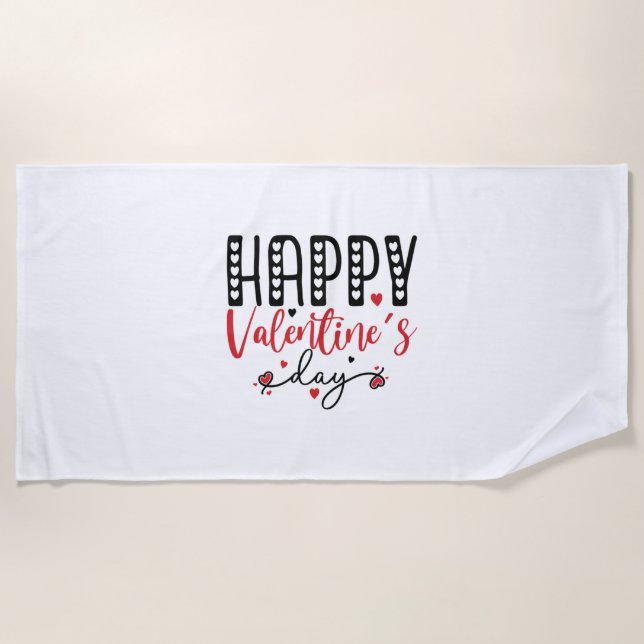 Couple Gift Happy Valentine Day Beach Towel (Front)