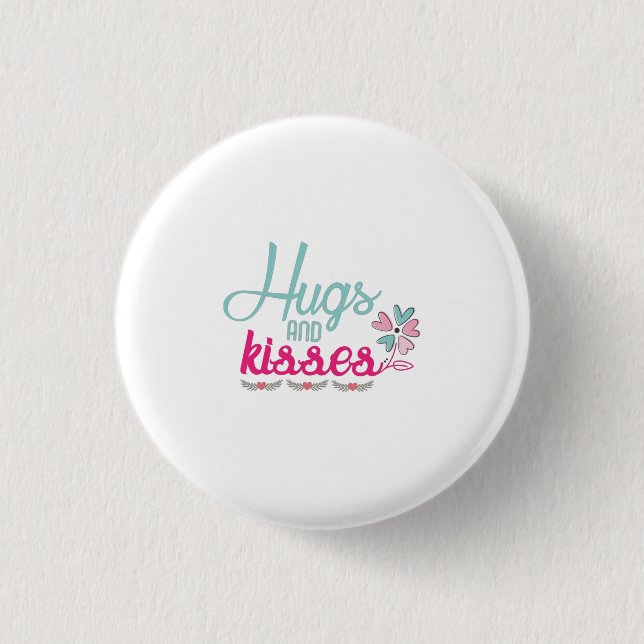 Couple Gift Hugs And Kisses Flower 3 Cm Round Badge (Front)