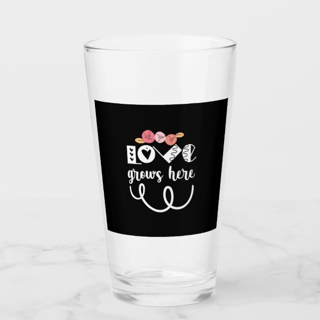 Couple Gift Love Grows Here Glass (Front)