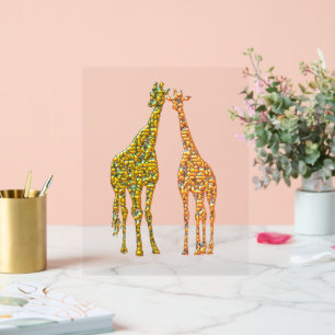 Couple Giraffe Gold Art Acrylic Sign
