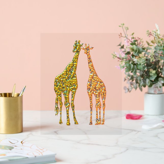 Couple Giraffe Gold Art Acrylic Sign (Wedding)