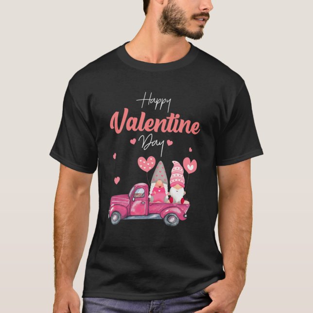 Couple Gnomes Happy Valentine's Day Truck Gnome Lo T-Shirt (Front)