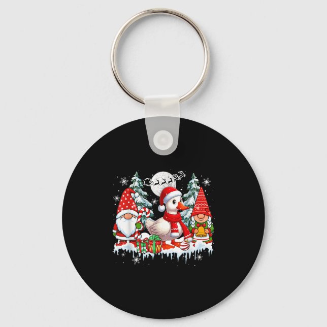 Couple Gnomes Santa Goose Christmas Trees Farmer F Key Ring (Front)