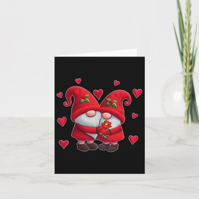 Couple Gnomes Valentine's Day Hearts Costume Gnome Card (Front)