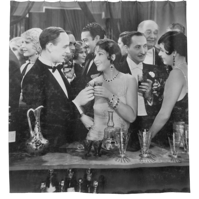 Couple having drink at crowded bar shower curtain (Front)