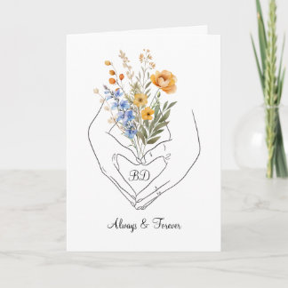 Couple Heart Hands Floral Line Art Card