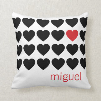 Couple Hearts Pattern Black Red Personalised Name Cushion