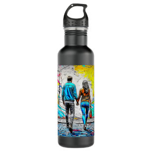 Couple Holding Hands Graffiti Street Art 710 Ml Water Bottle