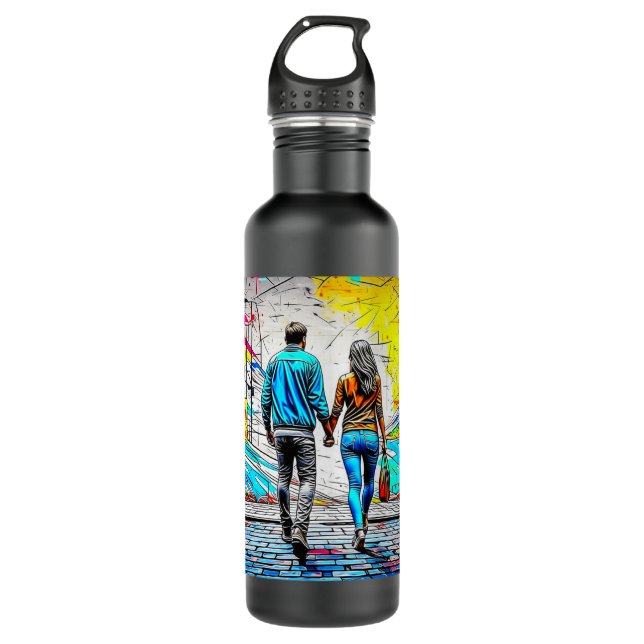 Couple Holding Hands Graffiti Street Art 710 Ml Water Bottle (Front)