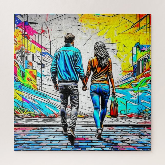 Couple Holding Hands Urban Graffiti Art Jigsaw Puzzle (Vertical)