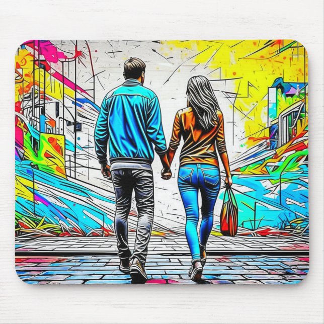 Couple Holding Hands Urban Street Art Mouse Pad (Front)
