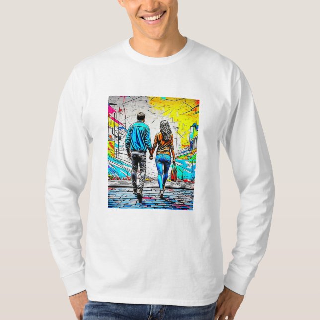 Couple Holding Hands Urban Street Art T-Shirt (Front)