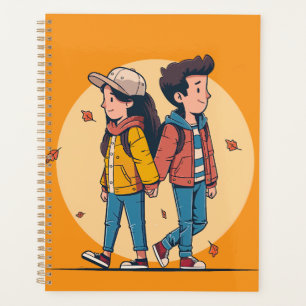 Couple holding hands walking together in fall planner