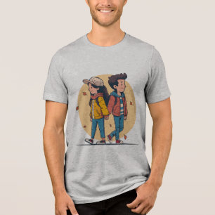 Couple holding hands walking together in fall Tri-Blend shirt