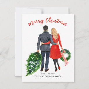 Couple Holiday Christmas card (hair black, blonde)