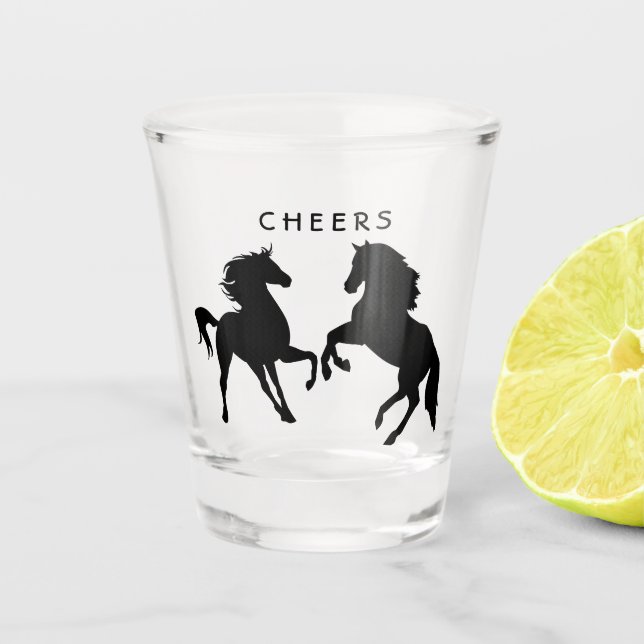 Couple Horse Shot Glass Cheers - Custom Text (Front)