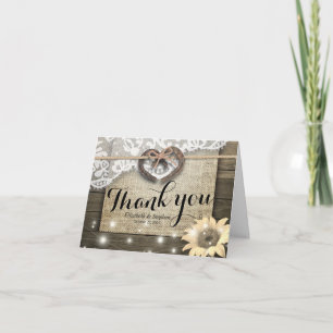 Couple Horseshoes Sunflower Wood Wedding Thank You Card