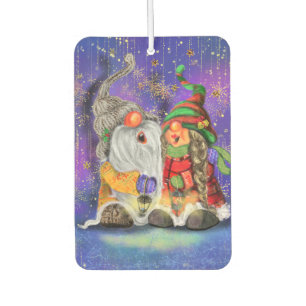 Couple Hugged Gnomes Singing Happy Christmas Song Car Air Freshener