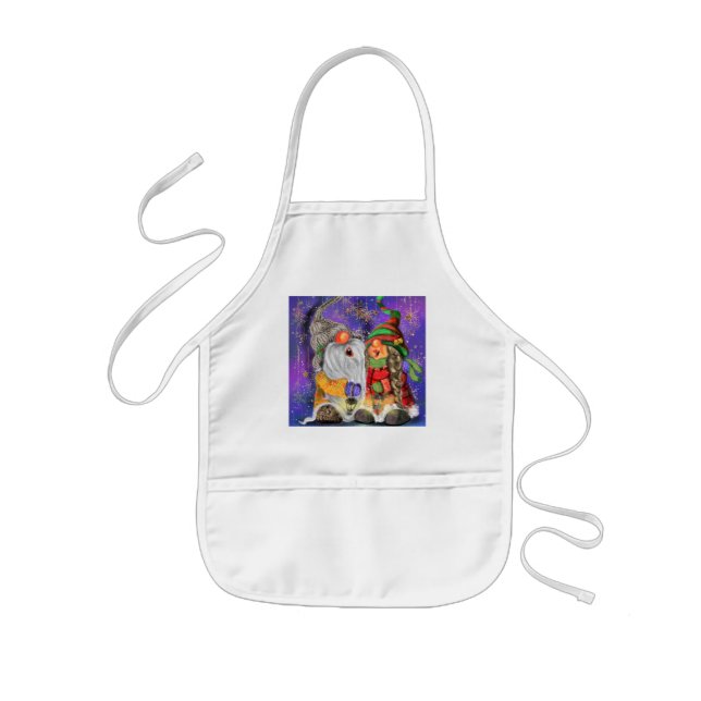 Couple Hugged Gnomes Singing Happy Christmas Song  Kids Apron (Front)