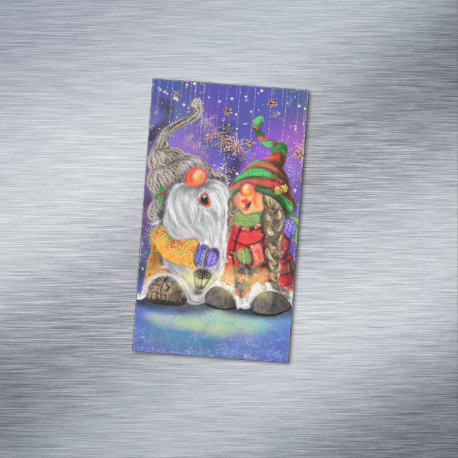 Couple Hugged Gnomes Singing Happy Christmas Song  Magnetic Business Card (In Situ)