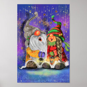 Couple Hugged Gnomes Singing Happy Christmas Song Poster