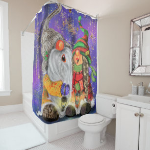 Couple Hugged Gnomes Singing Happy Christmas Song Shower Curtain