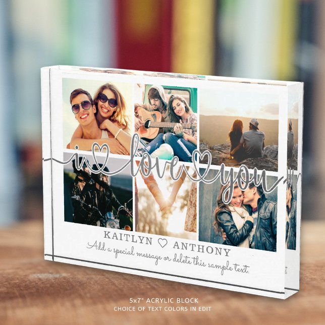 Couple I LOVE YOU Photo Collage Silver Grey Script Block (Creator Uploaded)