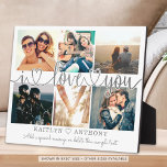 Couple I LOVE YOU Photo Collage Silver Grey Script Plaque<br><div class="desc">Create a keepsake photo collage display for the one you love with 6 pictures, the title I LOVE YOU in a modern, handwritten script with hearts as a faux metallic silver foil overlay and personalised with your custom text against an editable white background. CHANGES: The background colour can be changed...</div>