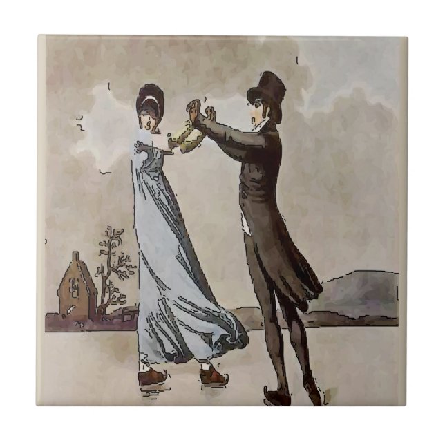 Couple Ice Skating  Tile, Dutch Look, Personalise Tile (Front)