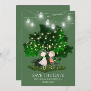 Couple illustration string lights tree romantic  save the date