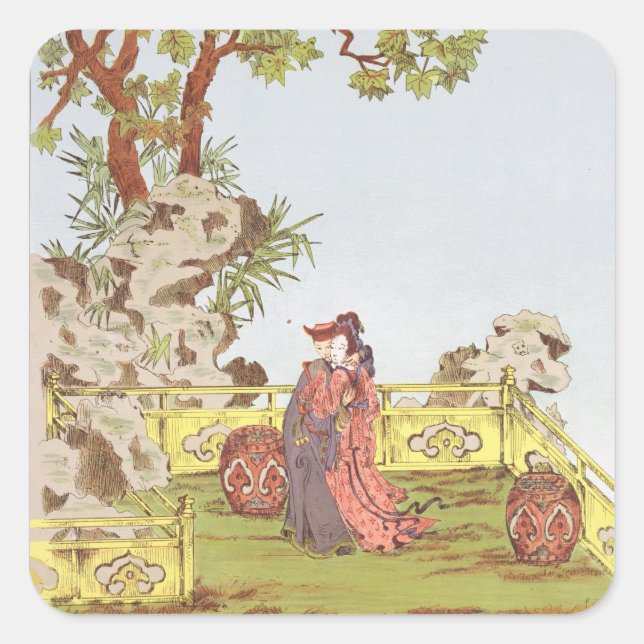Couple in a Chinese garden, from 'Ornaments of Chi Square Sticker (Front)