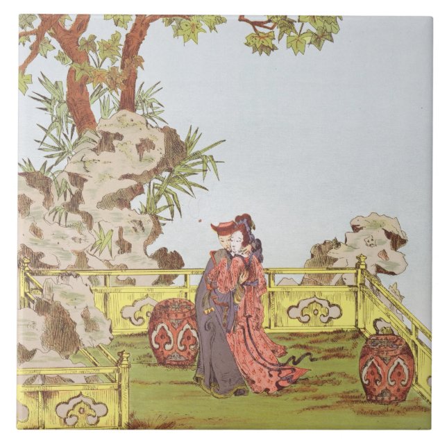 Couple in a Chinese garden, from 'Ornaments of Chi Tile (Front)